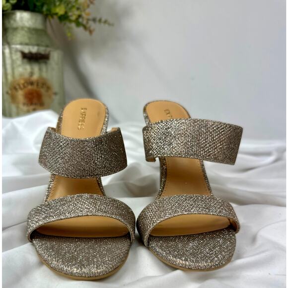 Express Shimmery Slip On Open Toe Pump Bronze/Silver 7 - Picture 7 of 12